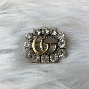 Gucci Metal Double G Brooch with Crystals